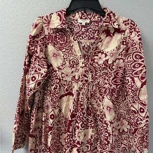 Umgee Burgundy and Cream Floral Button-Front Tunic